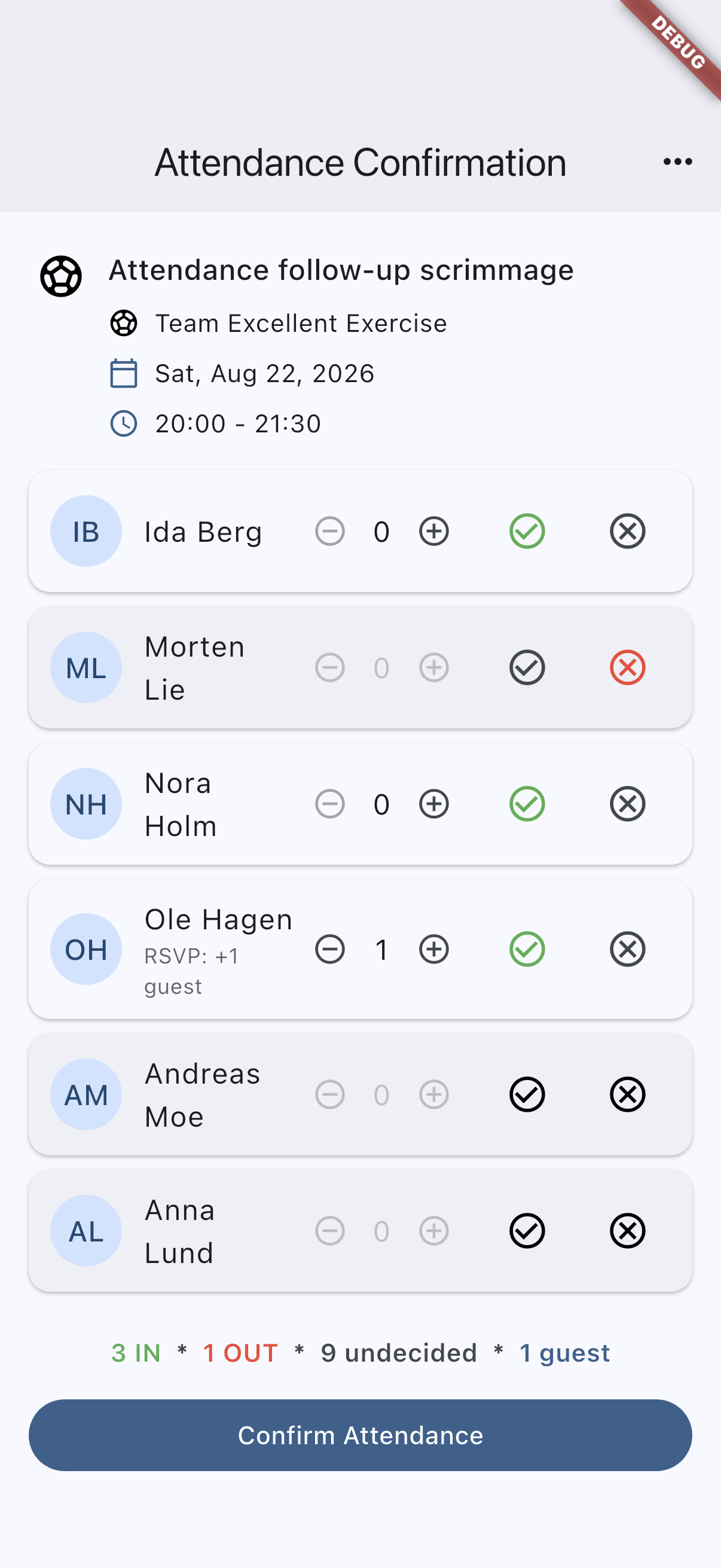Attendance confirmation on iOS