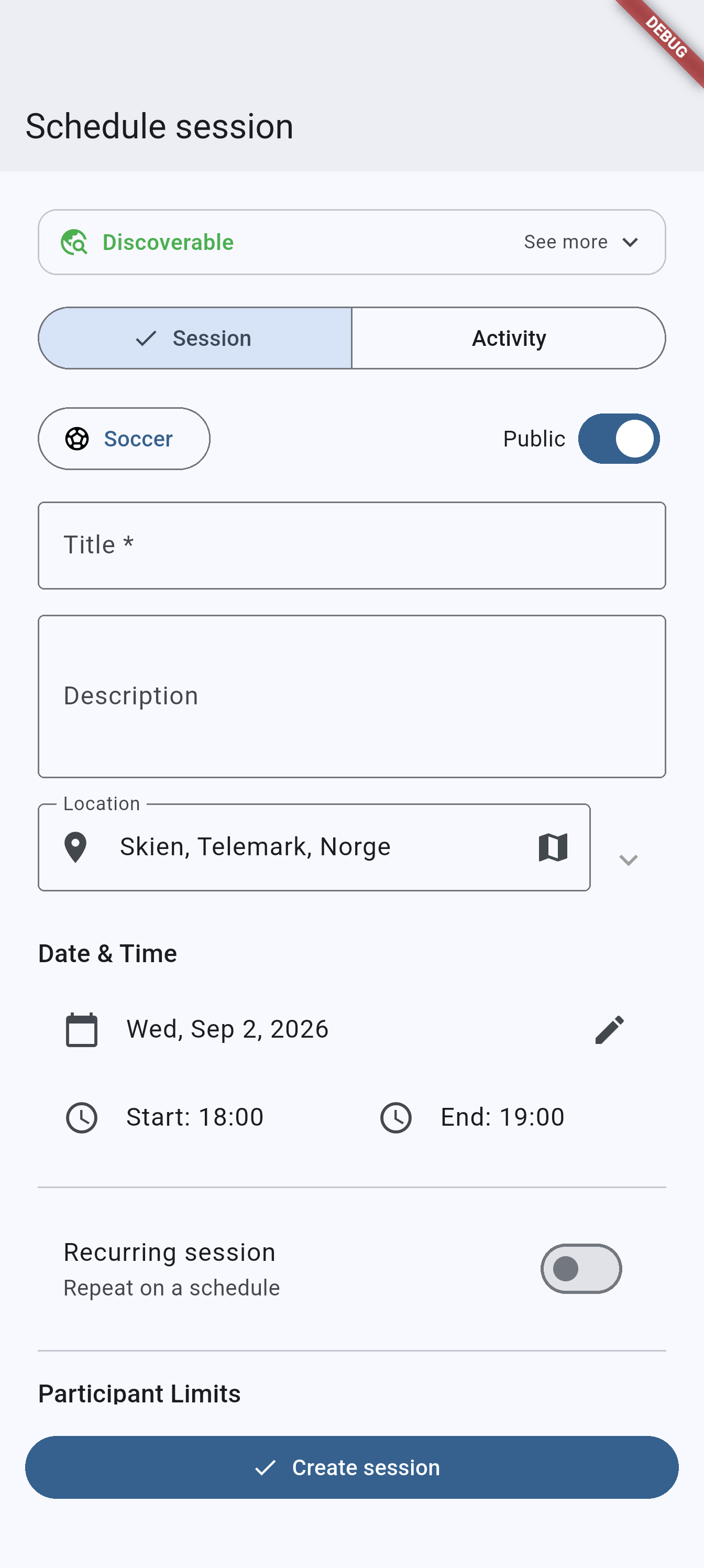 Event form on Android