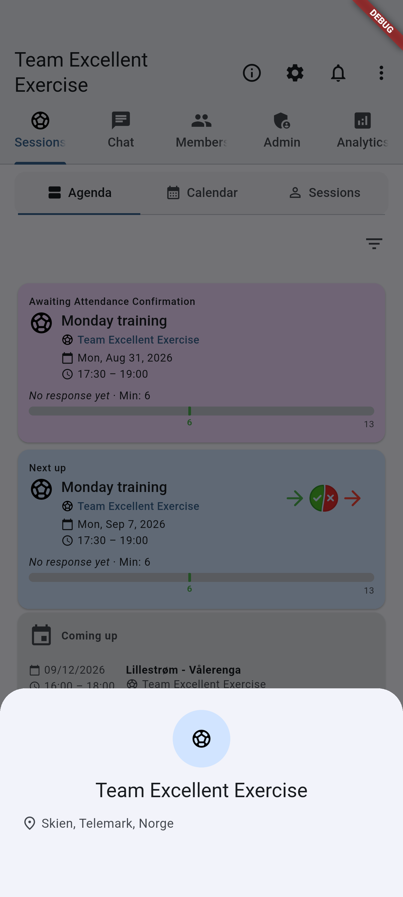 Team info sheet on Android