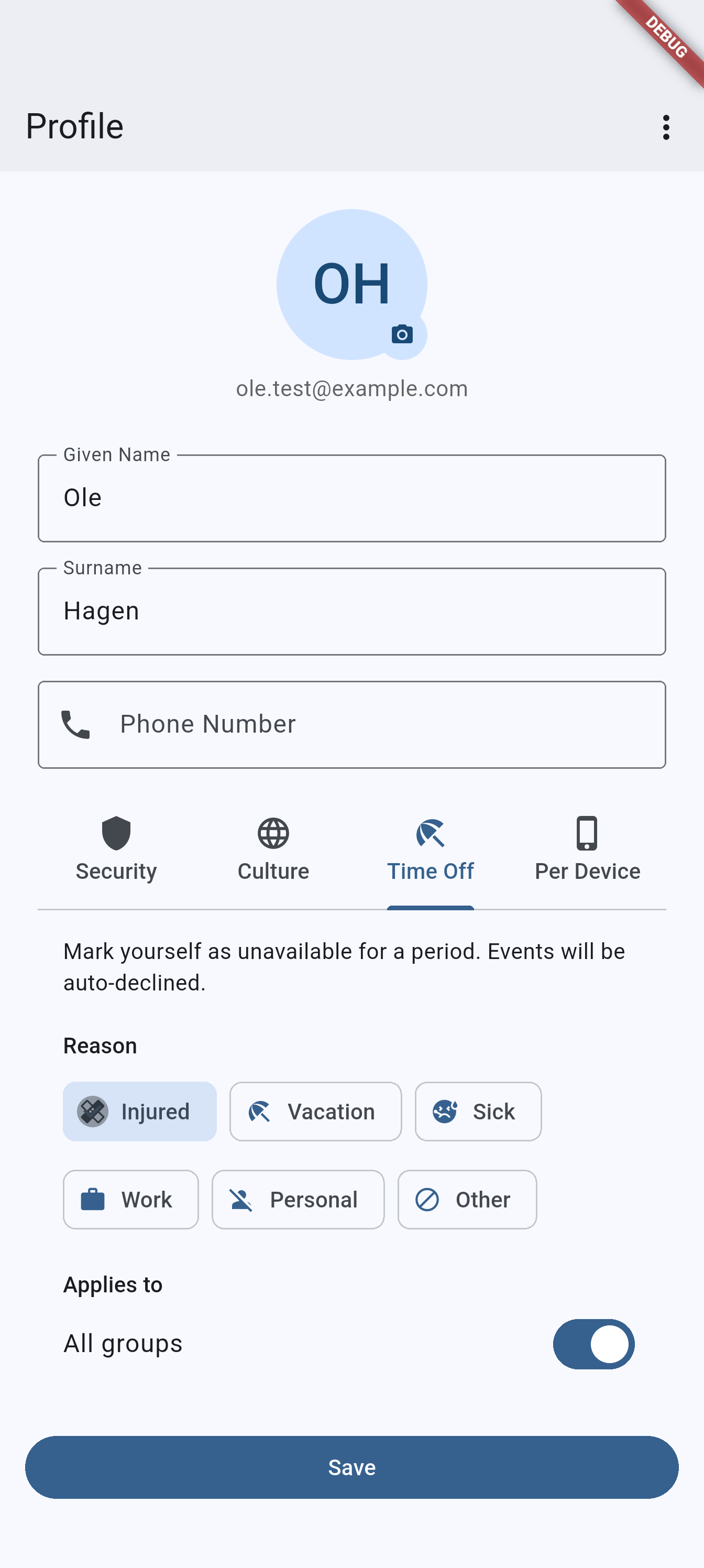 Profile Time Off tab on Android